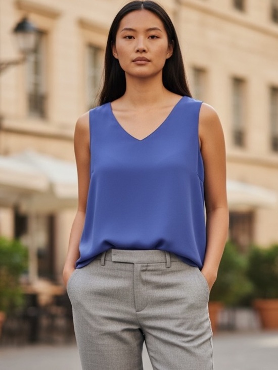 Koret Tops - KORET (L) Vintage Sleeveless V-Neck Blouse Lilac Purple Sheen Tank Top